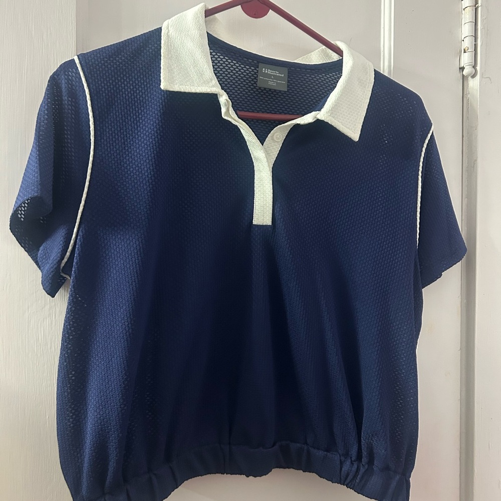 Women’s Navy Polo Top with White Trim Sports Illustrated Large Collared Shirt